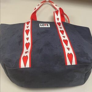 Brighton Blue Large Tote with Red Heart Accents / like new
